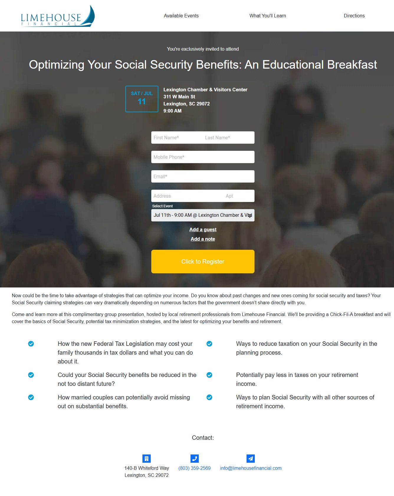 Optimizing Your Social Security Benefits Educational Breakfast Flyer